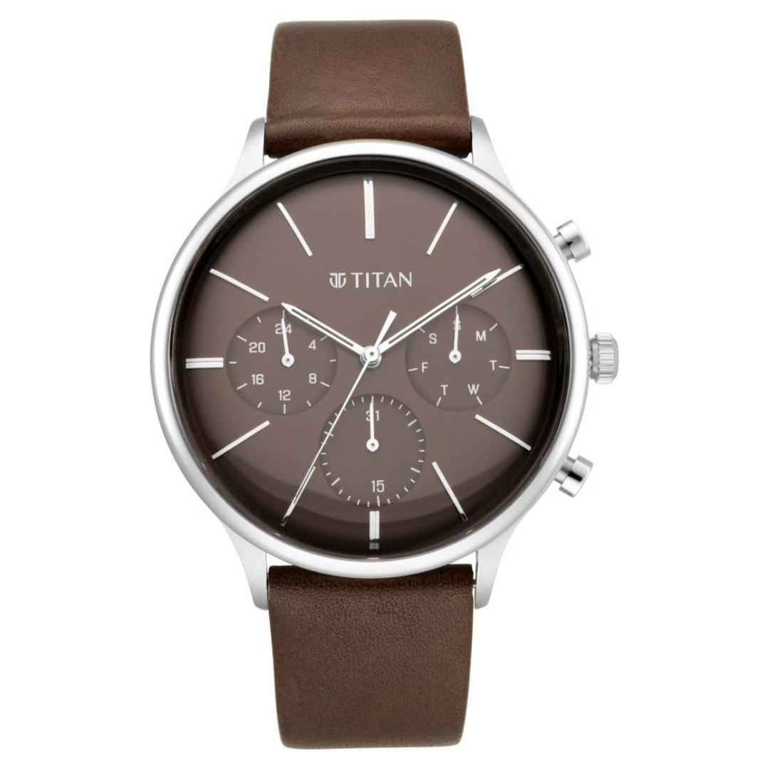 Titan Light Leathers Brown Dial Multifunction Watch for Men