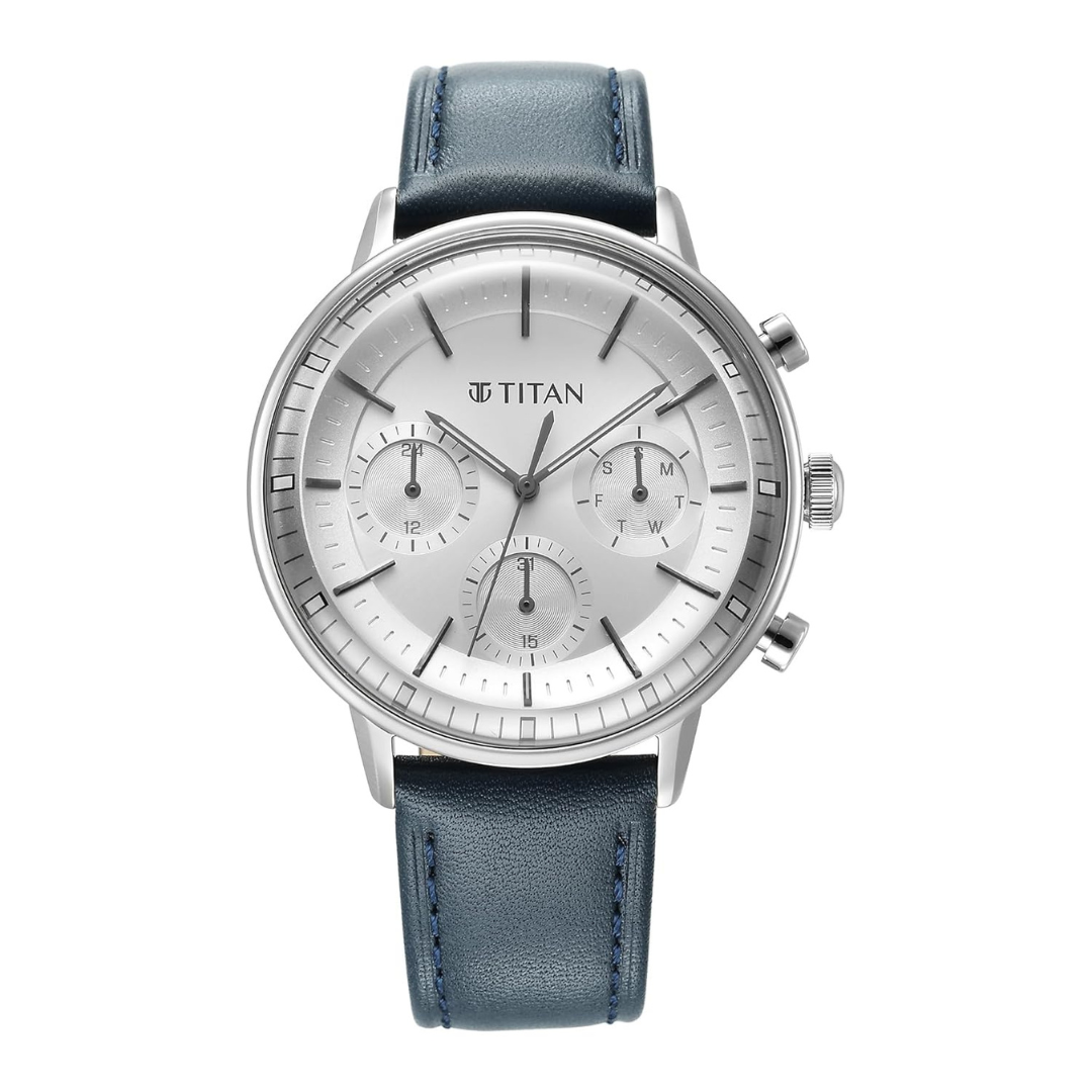 Titan Light Leathers Quartz Multifunction Black Dial Watch for Men