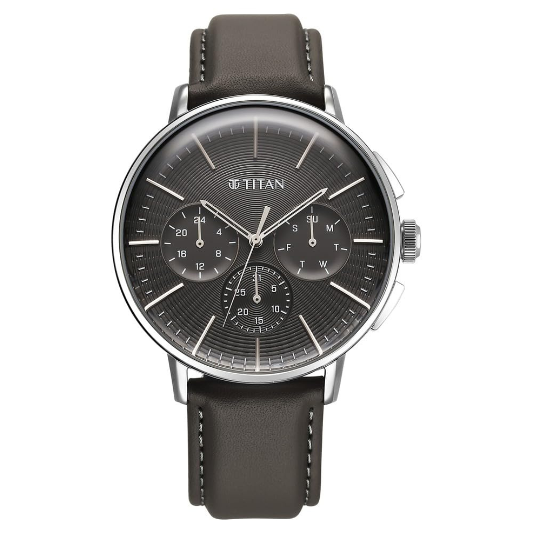 Titan Light Leathers VII Anthracite Dial Anthracite Leather Strap Watch for Men