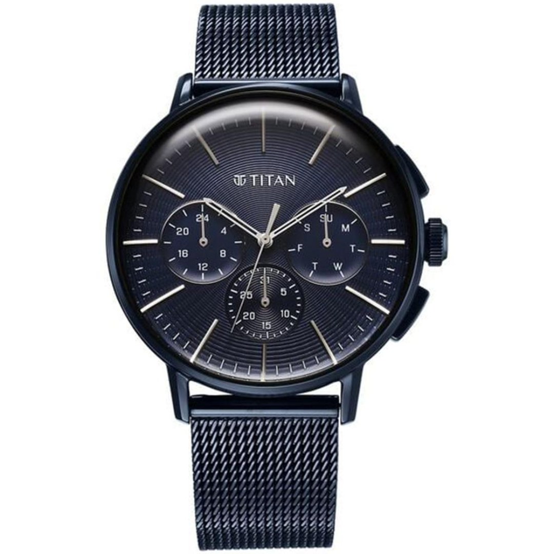 Titan Light Leathers VII Blue Dial Stainless Steel Strap Watch for Men