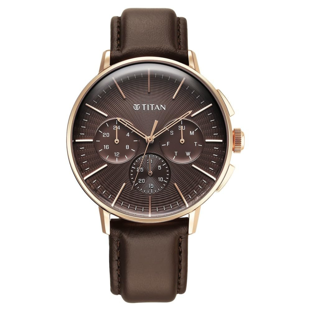 Titan Light Leathers VII Brown Dial Brown Leather Strap Watch for Men
