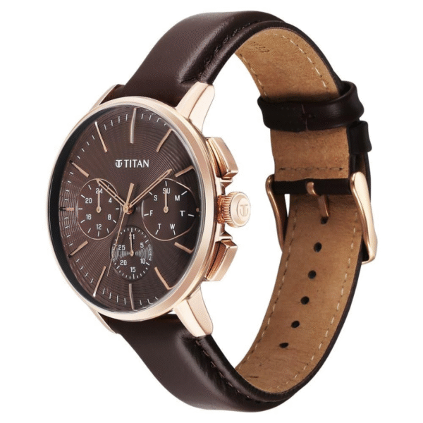Titan Light Leathers VII Brown Dial Brown Leather Strap Watch for Men - Image 2