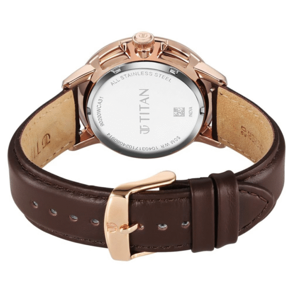 Titan Light Leathers VII Brown Dial Brown Leather Strap Watch for Men - Image 4