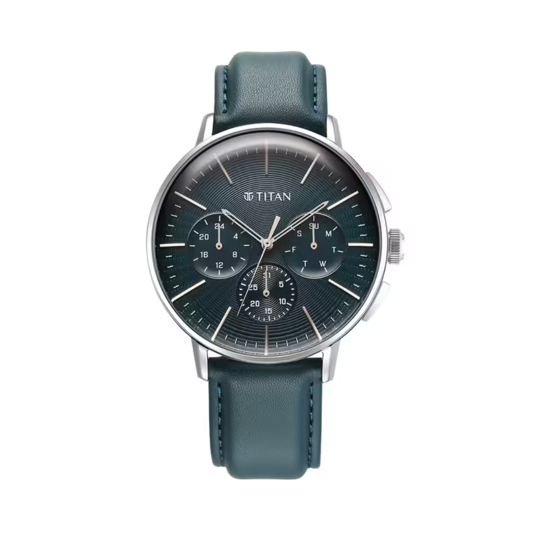 Titan Light Leathers VII Green Dial Green Leather Strap Watch for Men