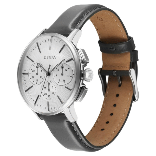 Titan Light Leathers VII Silver White Dial Cement Grey Leather Strap Watch for Men - Image 2