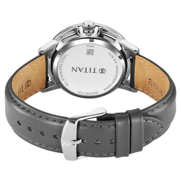 Titan Light Leathers VII Silver White Dial Cement Grey Leather Strap Watch for Men - Image 4