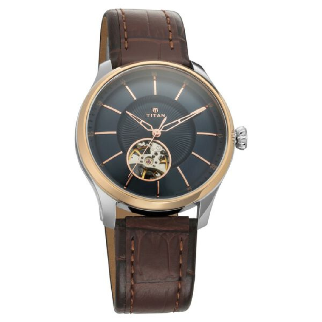Titan Magnate Blue Dial Automatic Leather Watch for Men