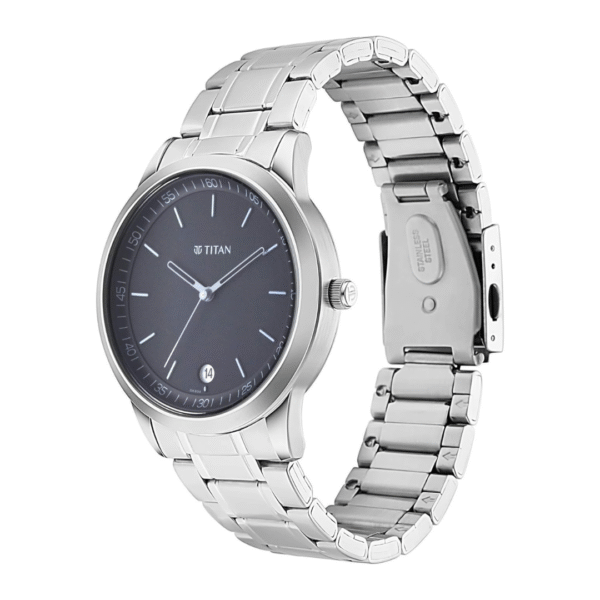 Titan Minimals Black Dial Analog with Date Metal Strap Watch for Men - Image 2