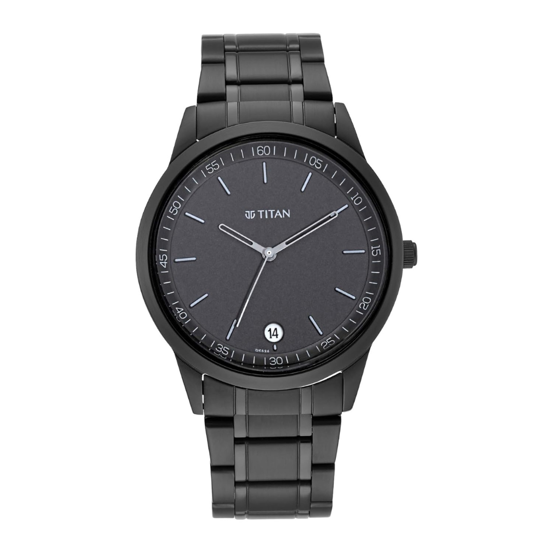 Titan Minimals Black Dial Metal Strap Watch for Men