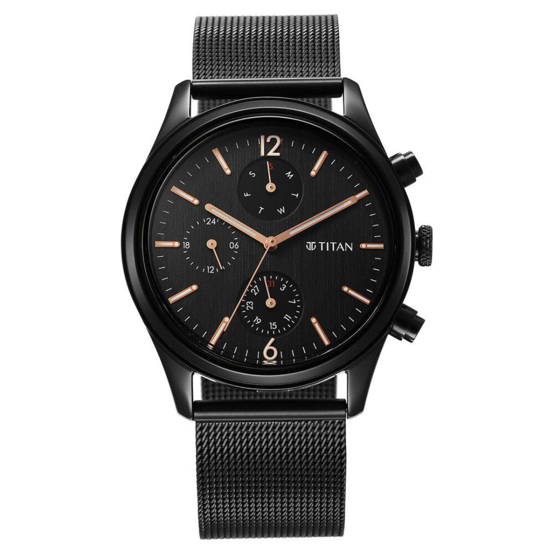 Titan Neo Black & Gold Quartz Analog Watch for Men