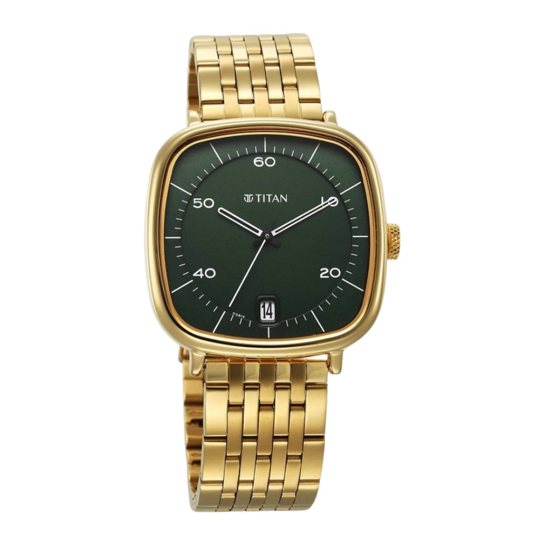 Titan Neo Curve 2.0 Green Dial Gold Stainless Steel Watch for Men