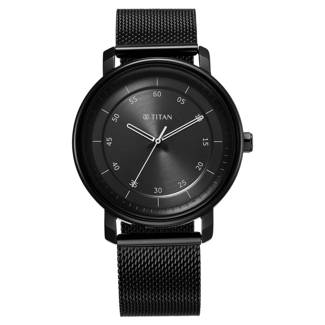 Titan Neo Economy Anthracite Dial Black Leather Strap Watch for Men
