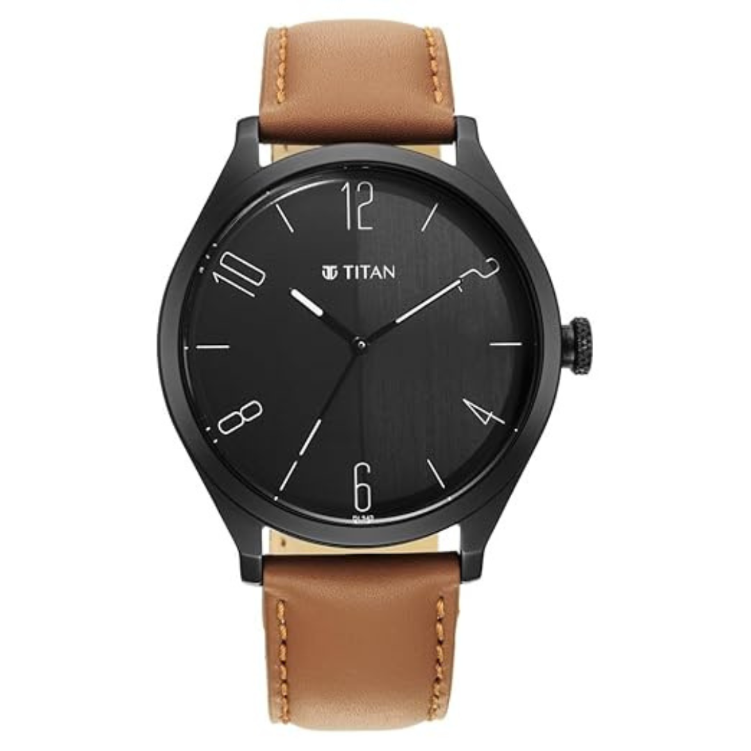 Titan Neo Workwear Black Dial Leather Strap Analog Watch for Men