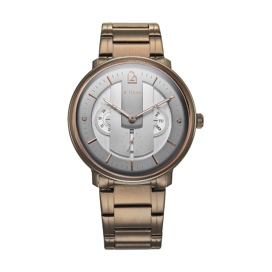 Titan Quartet Grey Dial Stainless Steel Strap Watch for Men
