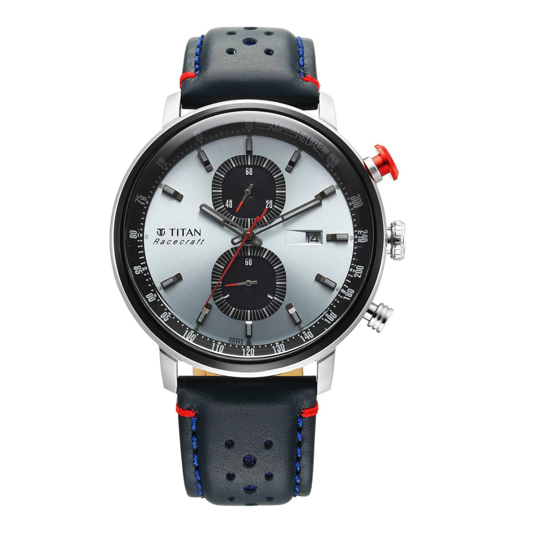 Titan Race Craft Blue Dial Leather Strap Chronograph Watch for Men