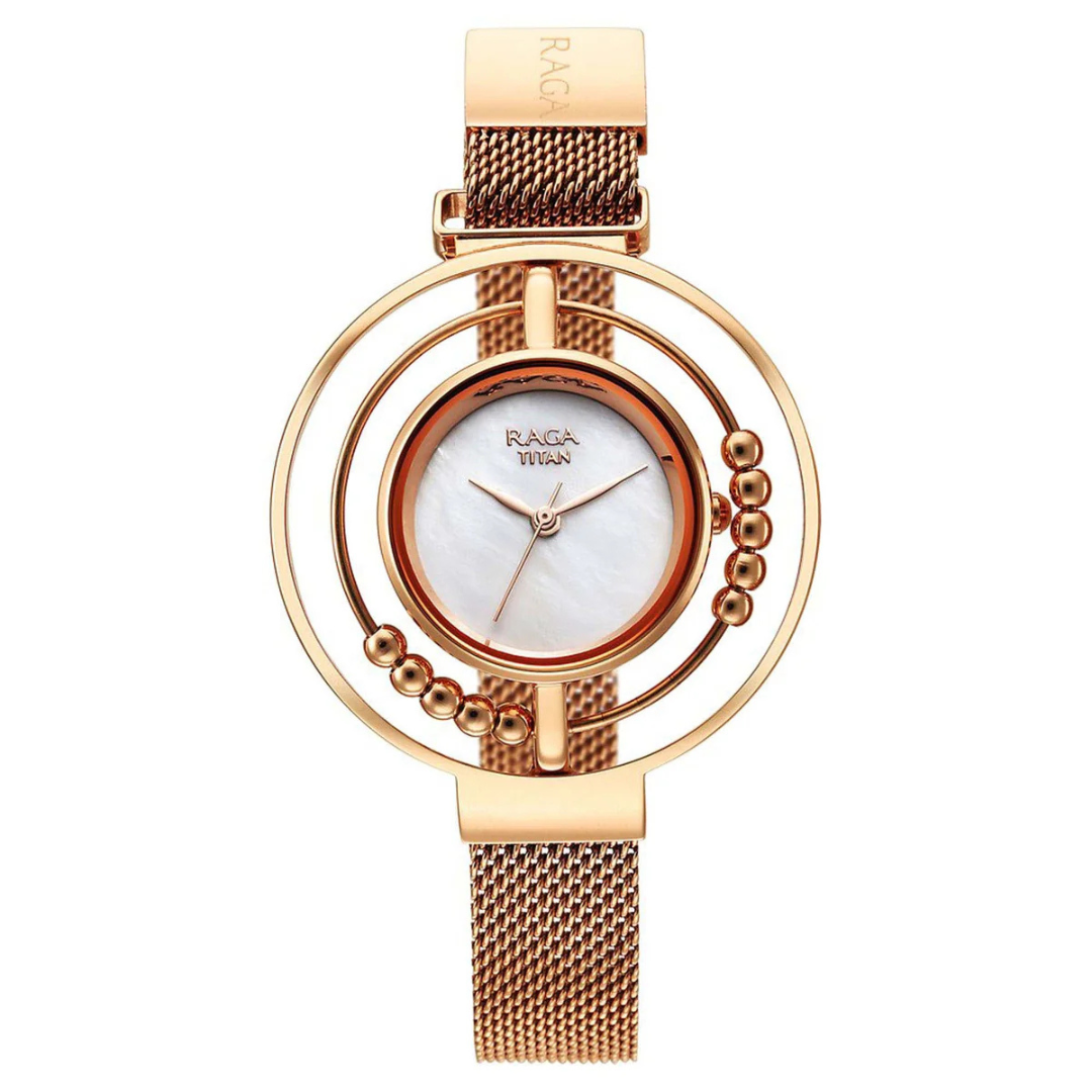 Titan Raga Delight Mother of Pearl Dial Stainless Steel Strap Watch for Women