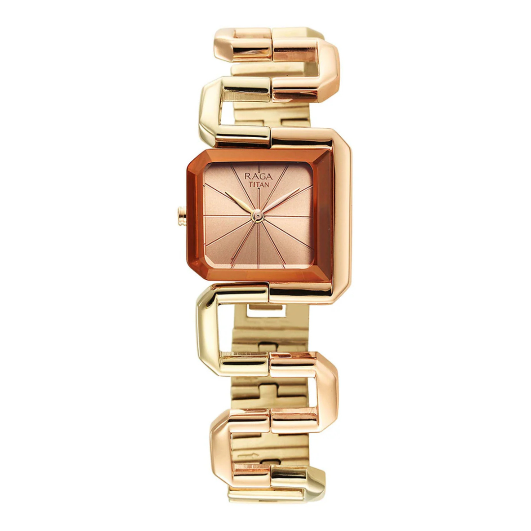 Titan Raga Delight Rose Gold Dial Stainless Steel Strap Watch for Women