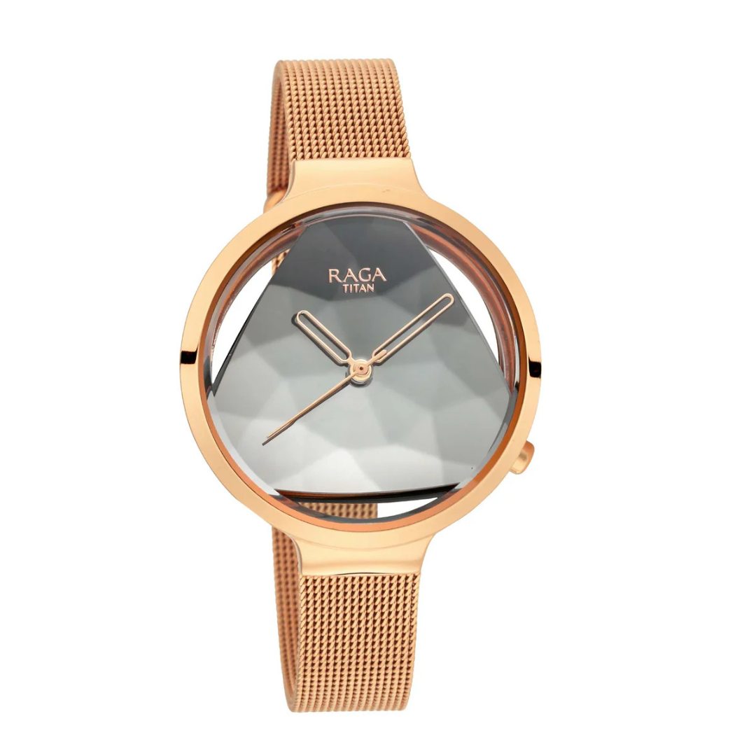 Titan Raga Moments of Joy Crystal Silver Night Dial Analog Watch for Women
