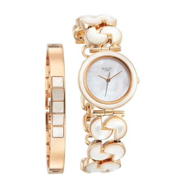 Titan Raga Power Pearls Quartz Analog Mother Of Pearl Dial Metal Strap Watch for Women - Image 2