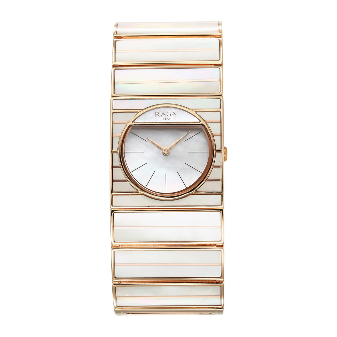 Titan Raga Power Pearls Quartz Analog Mother Of Pearl Dial Metal Strap Watch for Women