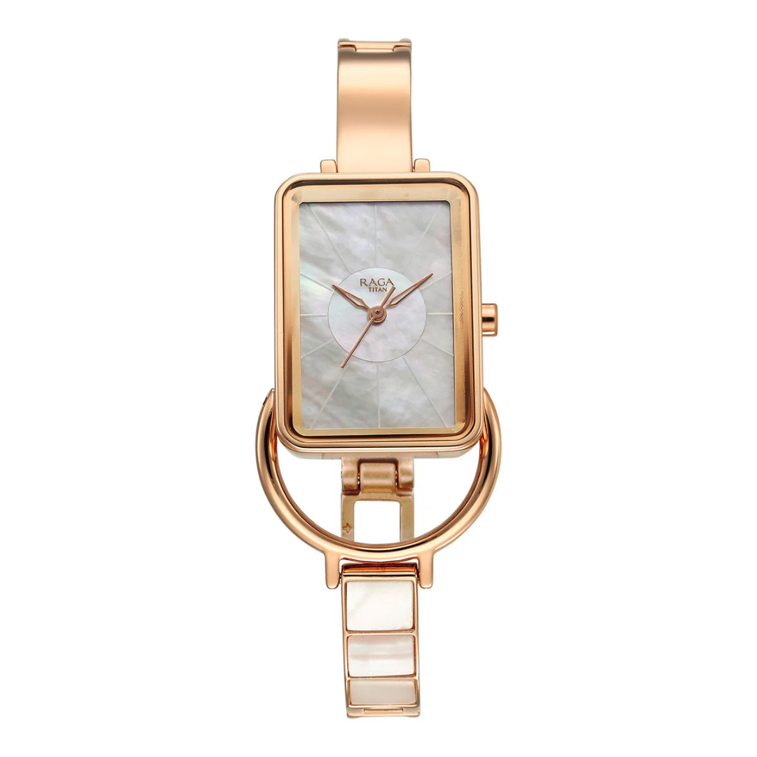 Titan Raga Power Pearls Quartz Analog Mother of Pearl Dial Watch for Women