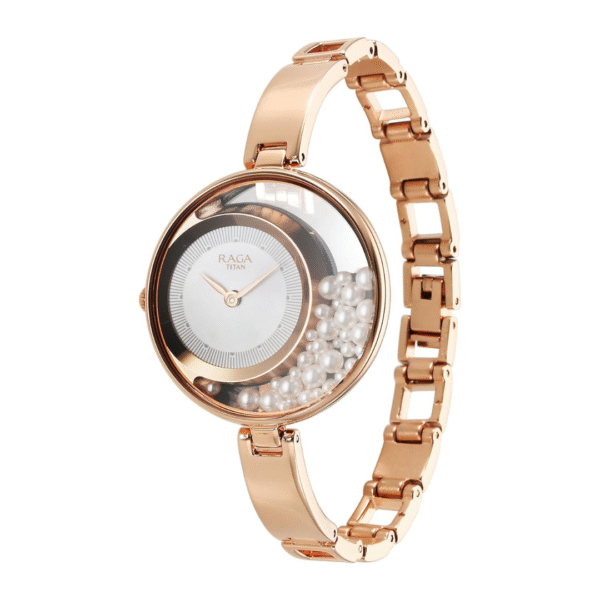 Titan Raga Power Pearls Quartz Analog White Dial Metal Strap Watch for Women - Image 2