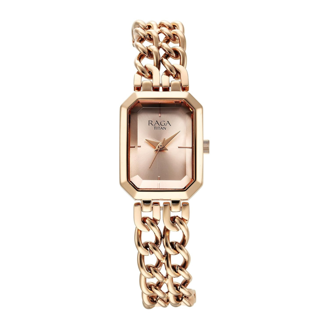 Titan Raga Showstopper Quartz Analog Rose Gold Dial Metal Strap Watch for Women