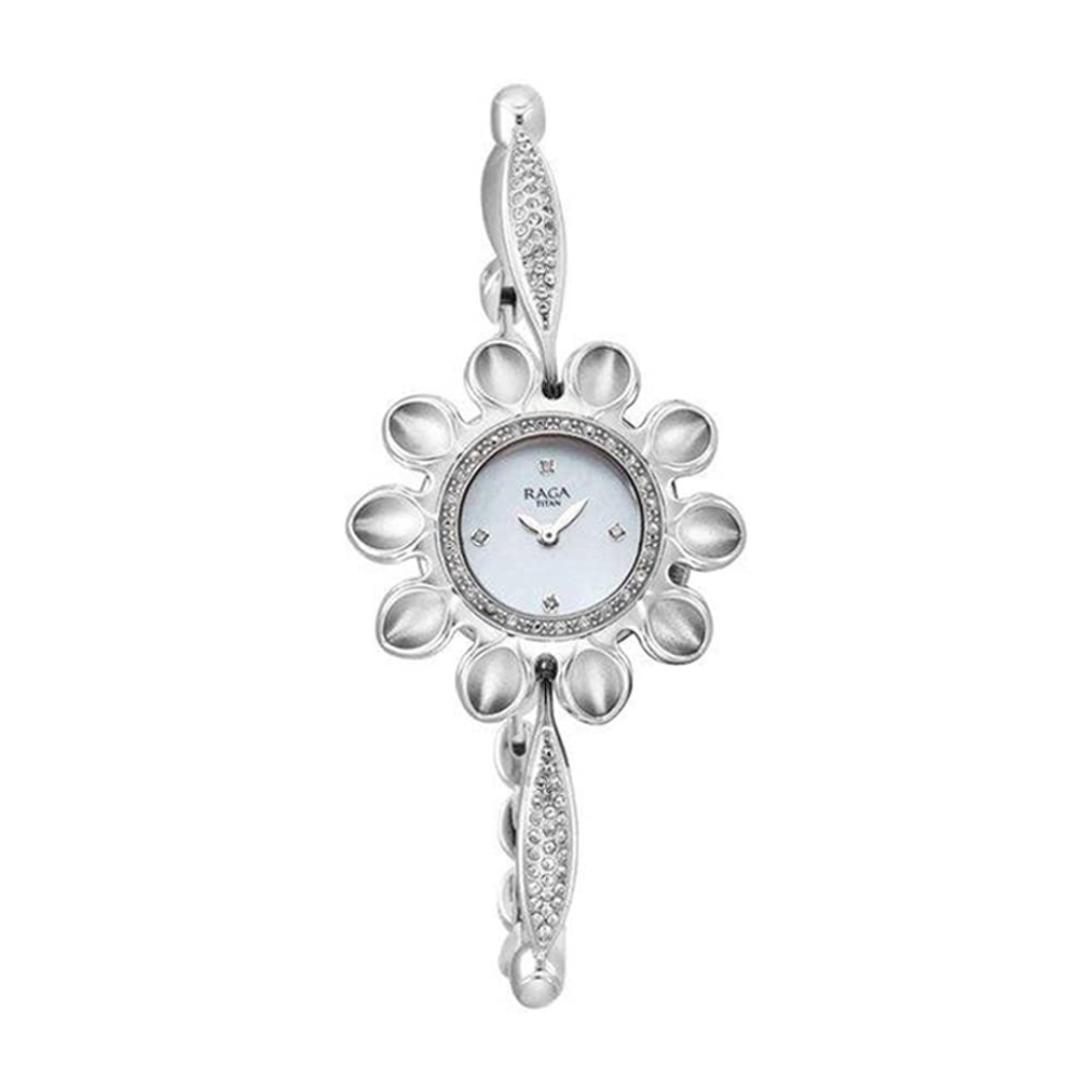 Titan Raga Silver Mother of Pearl Dial Analog Watch for Women