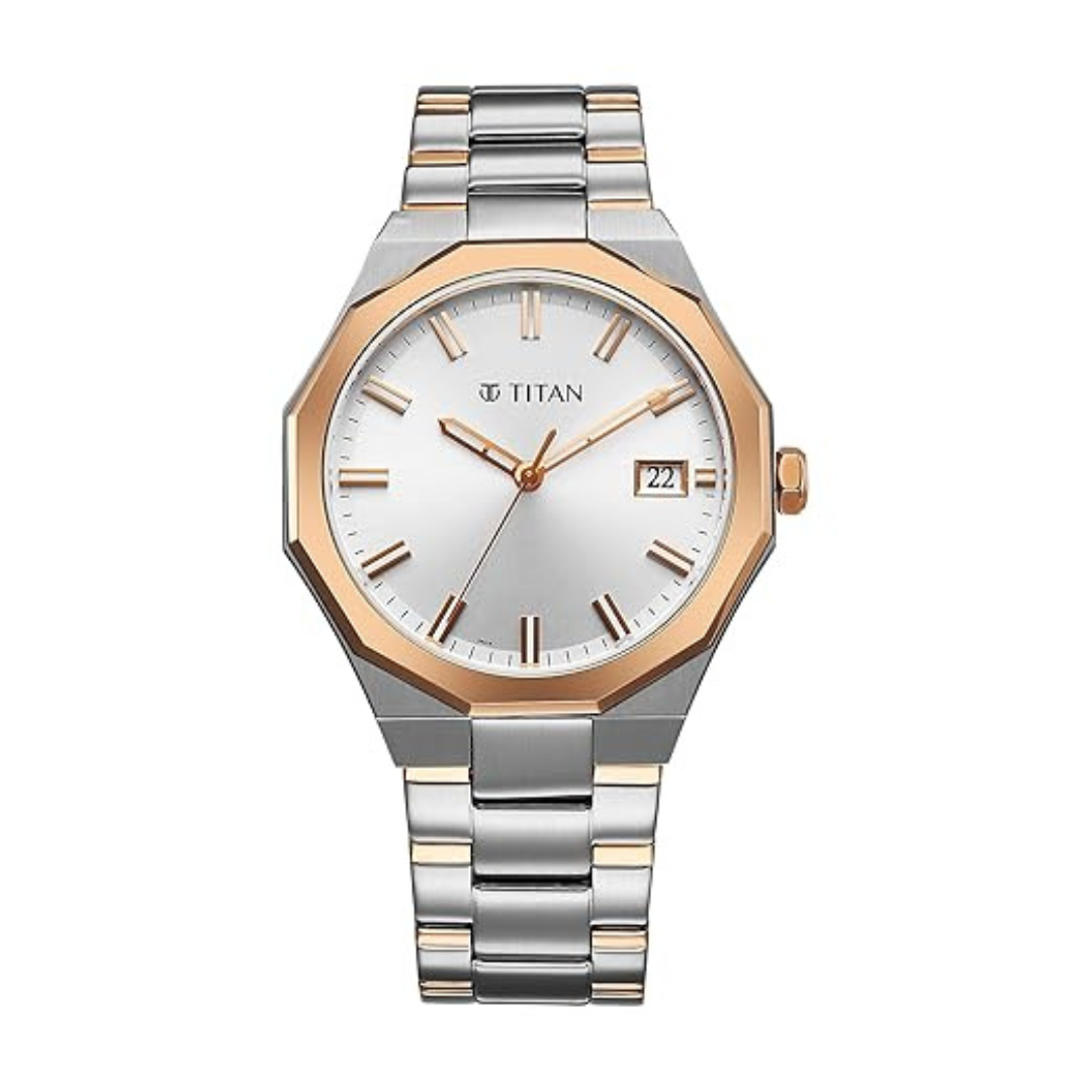 Titan Regalia Dodecagon Quartz Analog with Date Silver Dial Two Toned Stainless Steel Strap Watch For Men