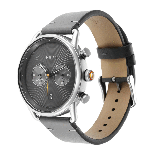 Titan Retro Cool Grey Dial Leather Strap Multifunction Watch for Men - Image 2