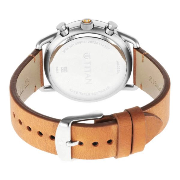 Titan Retro Silver White Dial Tan Leather Strap Multifunction Watch for Men - Image 4