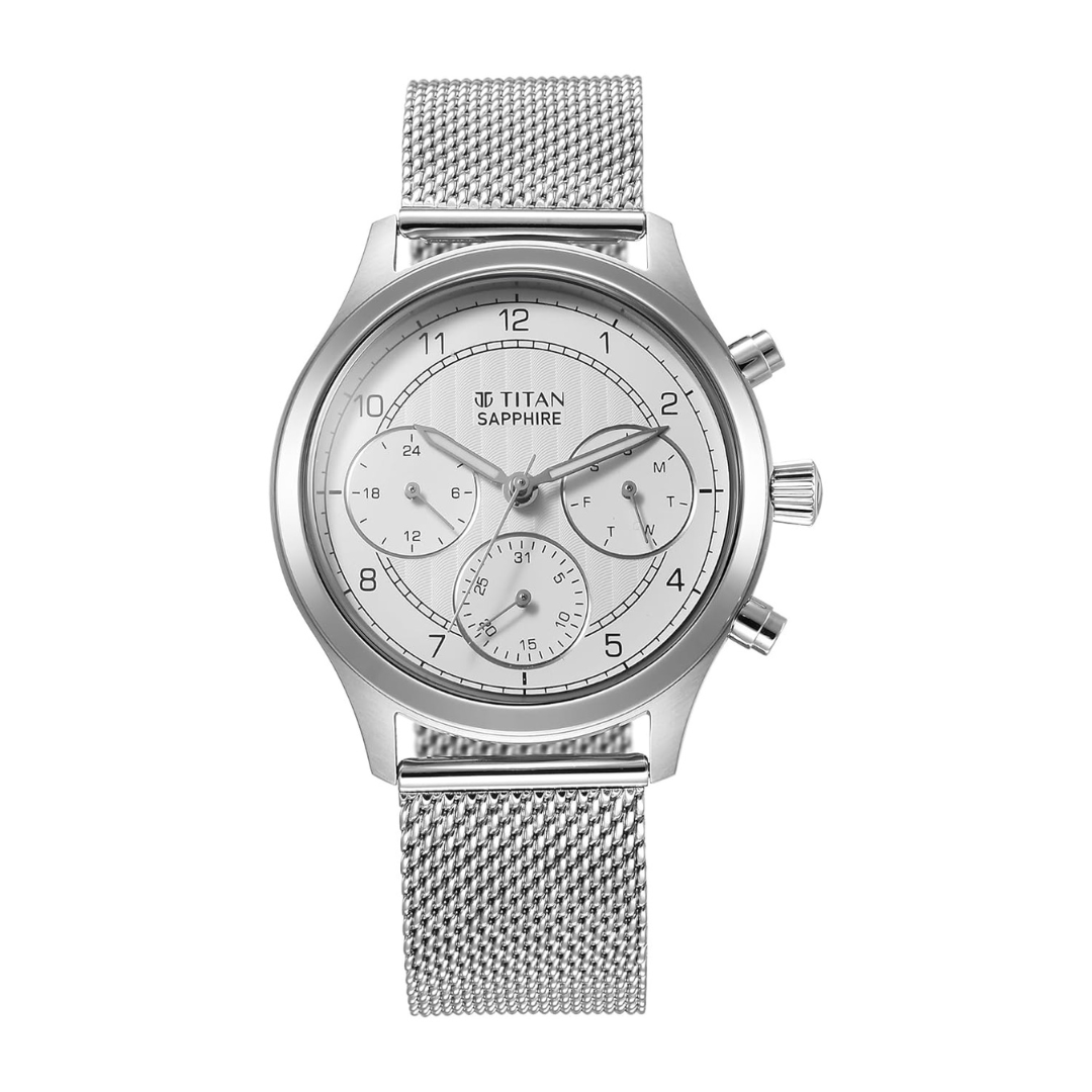 Titan Sapphire Silver White Dial Metal Strap Watch for Men