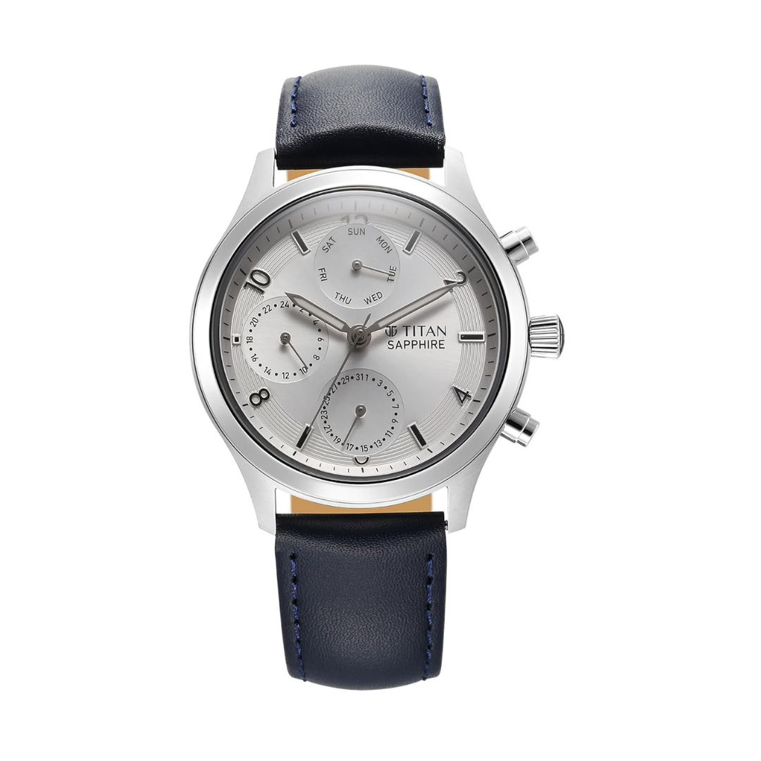 Titan Sapphire White Dial Blue Leather Strap Watch for Men