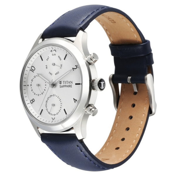 Titan Sapphire White Dial Blue Leather Strap Watch for Men - Image 2