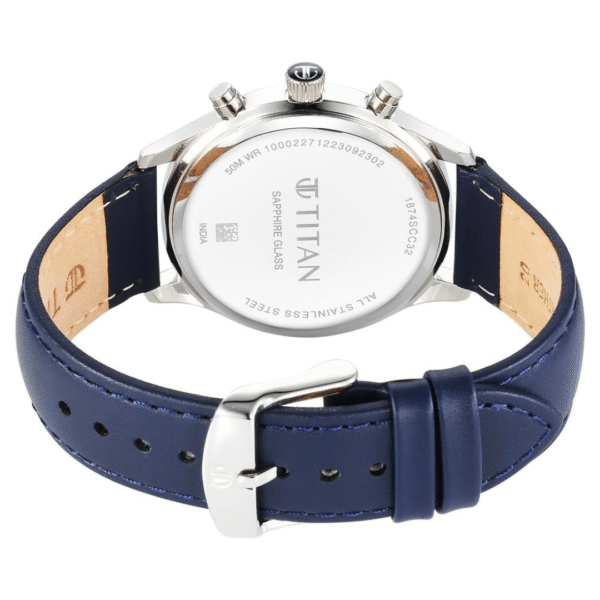 Titan Sapphire White Dial Blue Leather Strap Watch for Men - Image 4