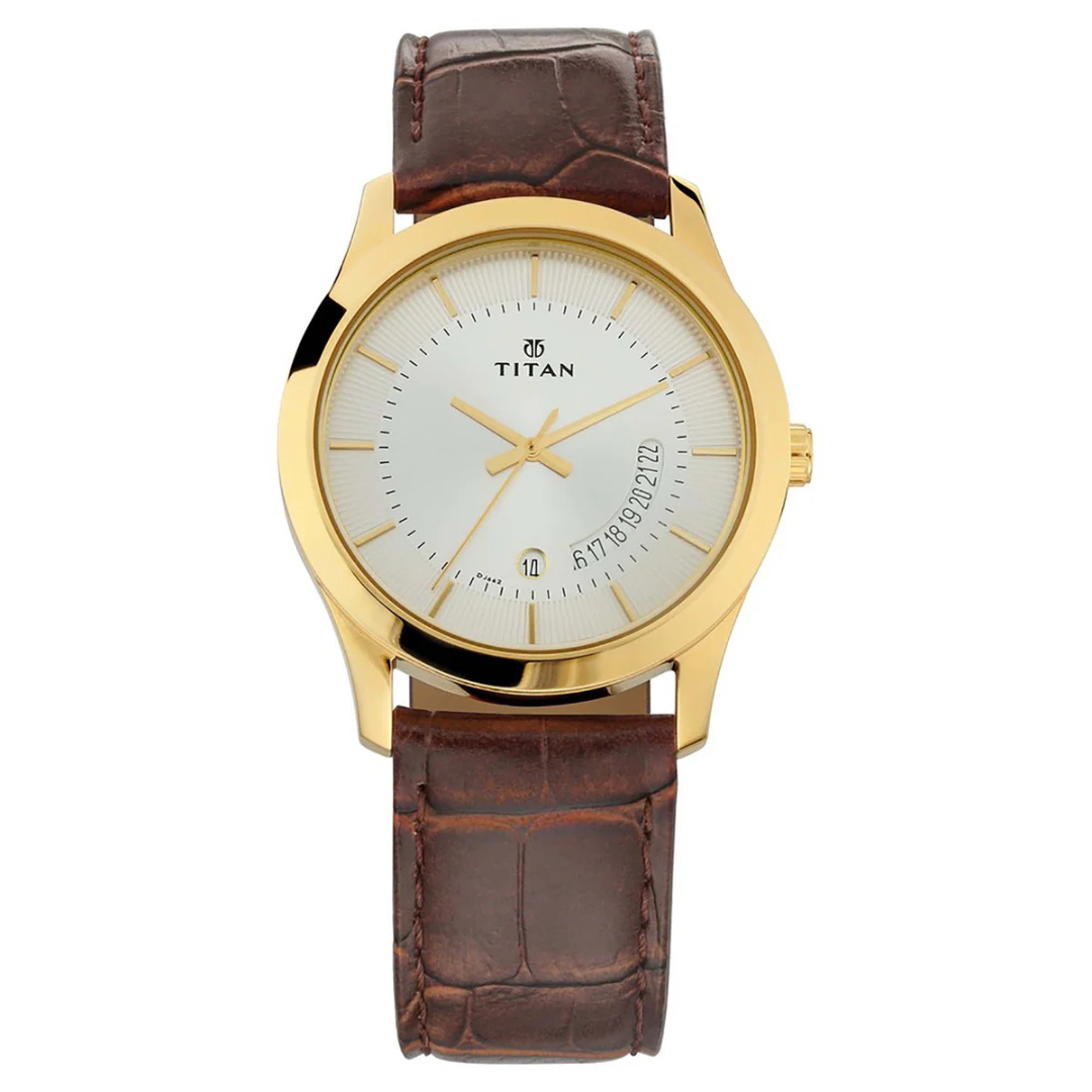 Titan Silver Dial Leather Strap Analog Watch for Men