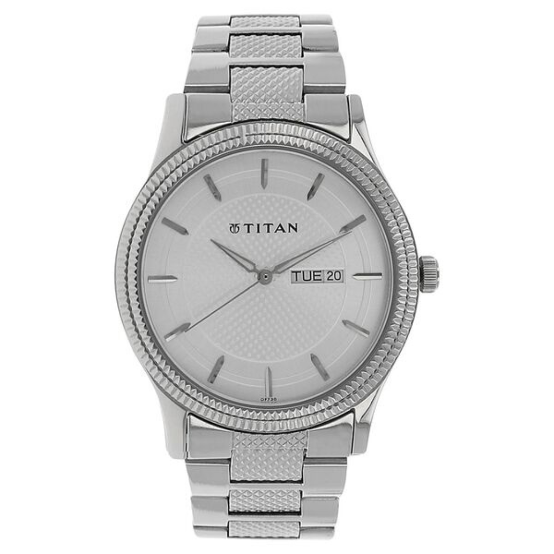 Titan Silver White Dial Analog Watch for Men