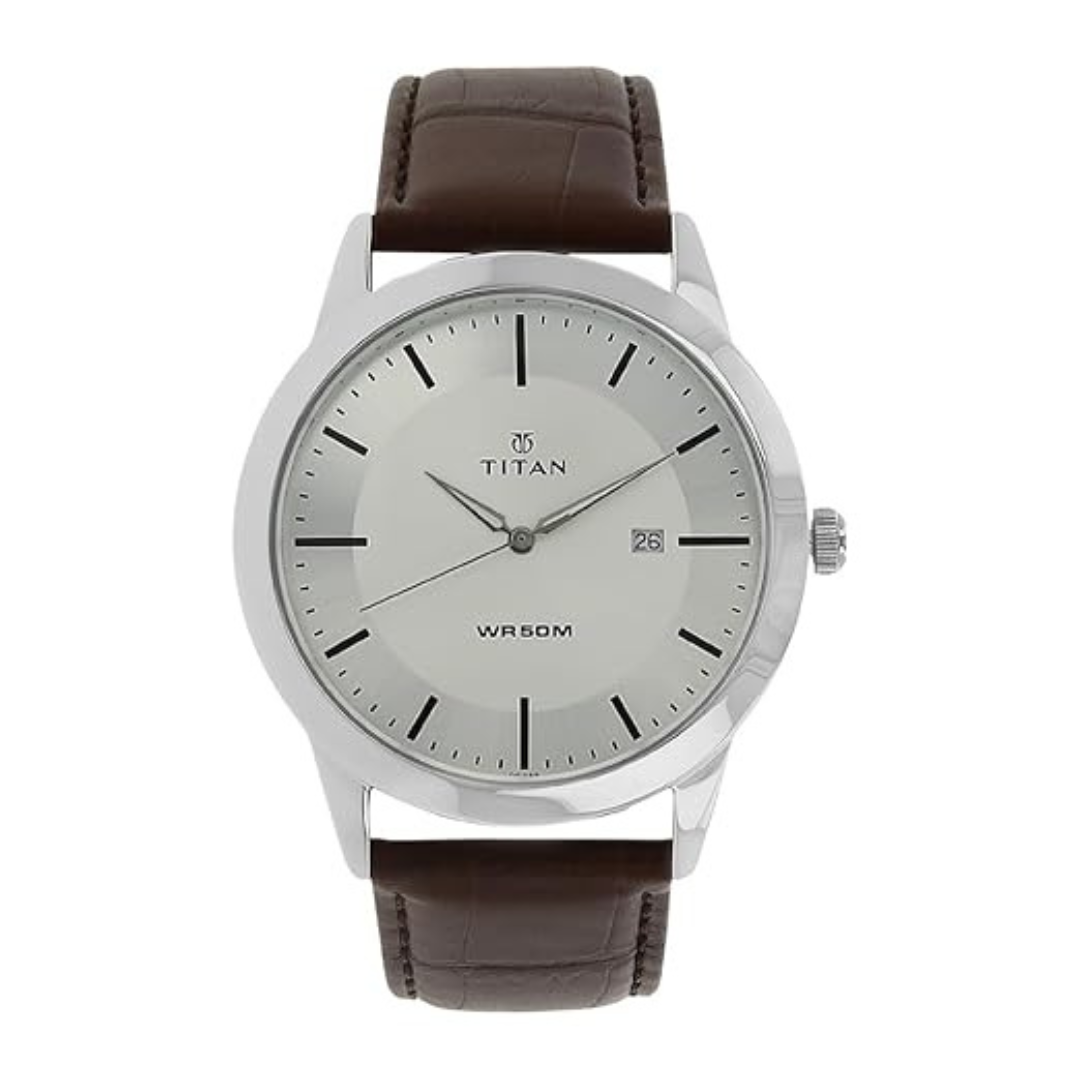 Titan Silver White Dial Analog with Date Watch for Men