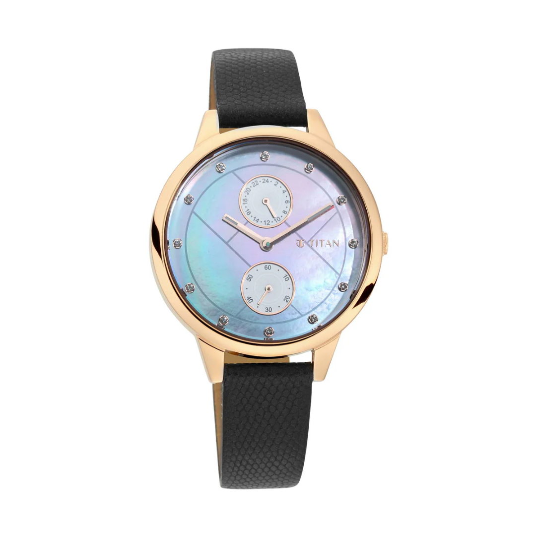 Titan Sparkle II Blue Mother of Pearl Dial Leather Strap Watch