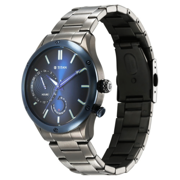 Titan Stellar Quartz Multifunction Blue Dial Stainless Steel Strap Watch for Men - Image 2