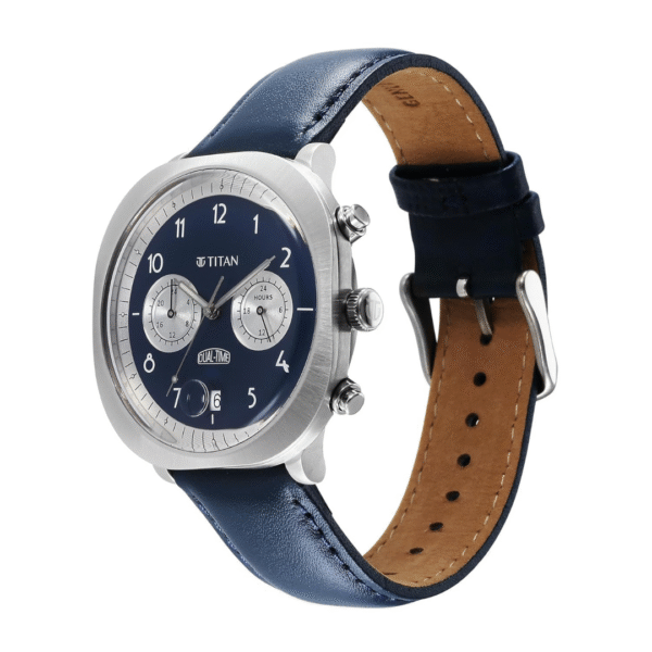 Titan Timeless Treasures Blue Dial Dual Time Leather Strap Watch for Men - Image 2