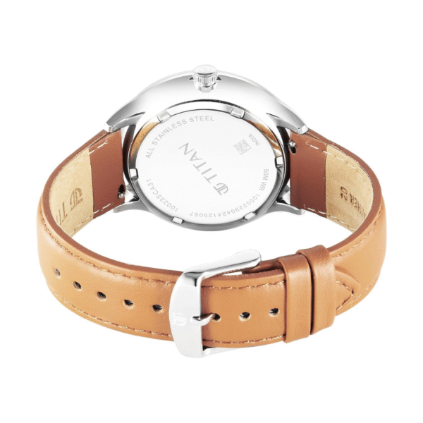 Titan Timeless Treasures Green Dial Tan Leather Strap Watch for Men - Image 4