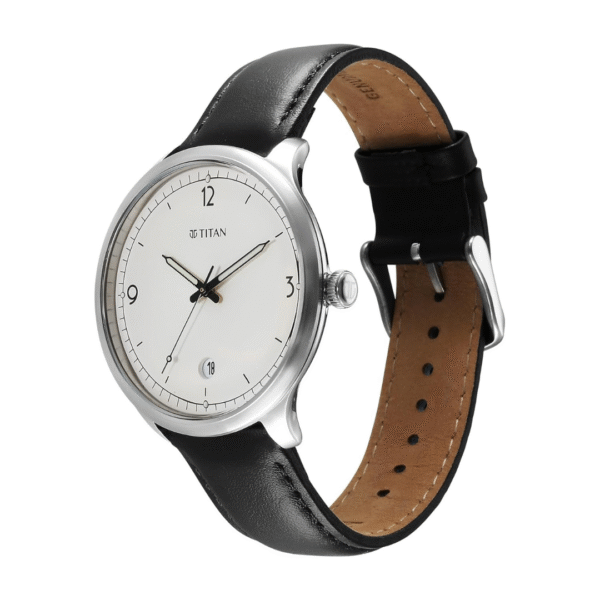 Titan Timeless Treasures Quartz Analog with Date White Dial With Black Color Leather Strap Watch For Men - Image 2