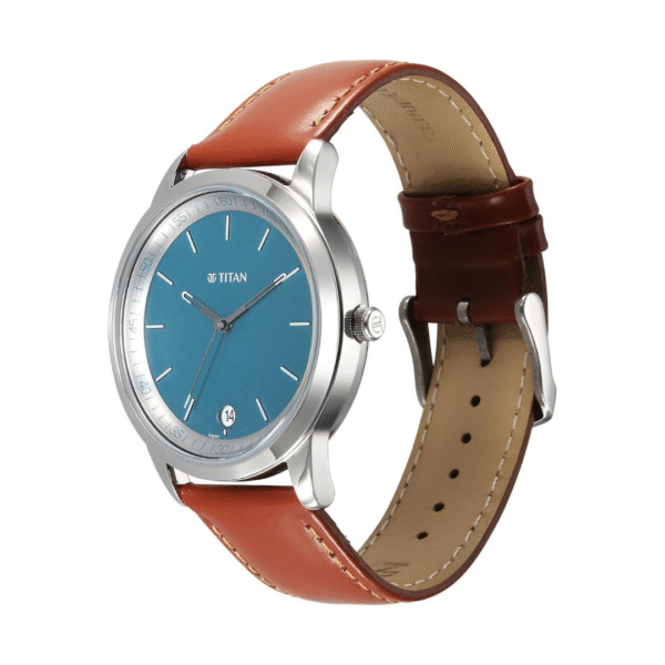 Titan Wrist Wit Quartz Analog with Date Blue Dial Leather Strap Watch for Men - Image 2