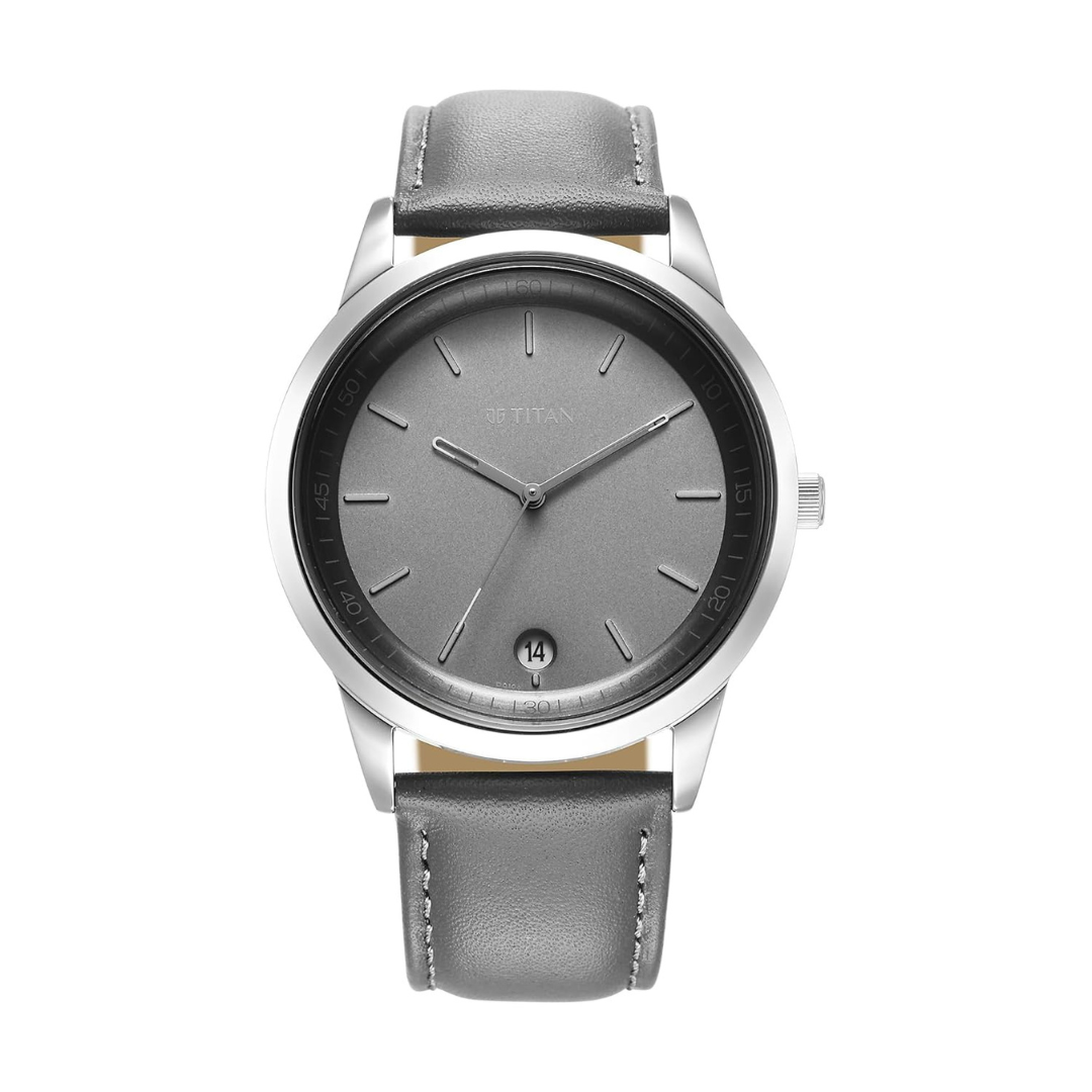 Titan Wrist Wit Quartz Analog with Date Grey Dial Leather Strap Watch for Men