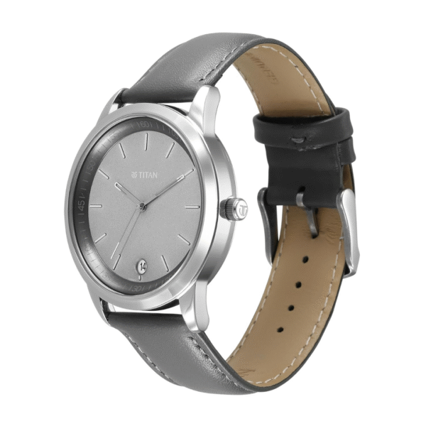 Titan Wrist Wit Quartz Analog with Date Grey Dial Leather Strap Watch for Men - Image 2