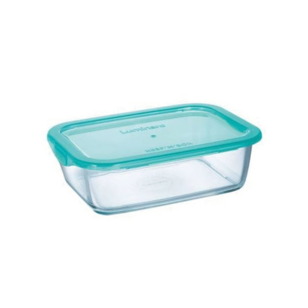 Material: Glass Capacity: 38cl / 12.8oz Color: Clear with Lagon Tint Design: Rectangular with Flat Rim Pack Size: 1 Container (P5519)