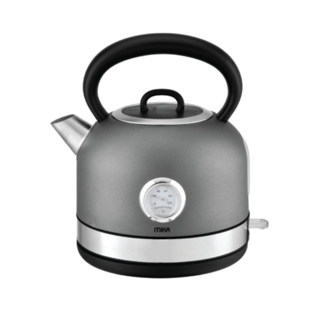 MIKA Kettle, 1.7L, Stainless Steel, 360º Cordless, Concealed Element, Temperature Gauge, Charcoal Grey MKT2403DG