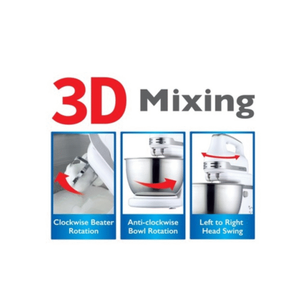 MIKA Stand & Hand Mixer with Bowl, 500W, 4L, 5 Speed with Turbo, 3D Mixing MMHS201WS