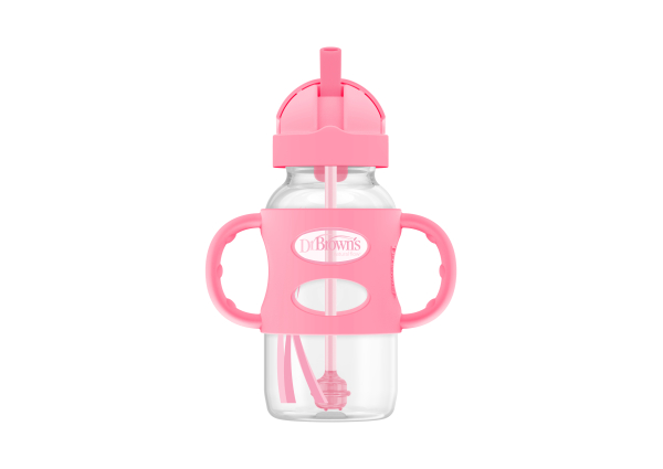 Dr Brown's 270ml Milestones Sippy Straw Bottle with Silicone Handles - Pink WB91011
